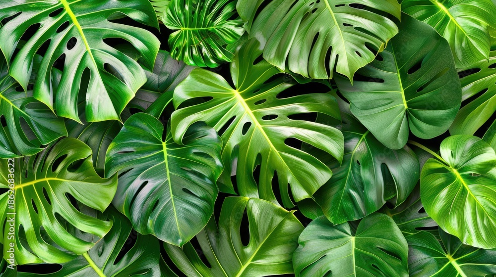 Lush Green Monstera Leaves in a Tropical Paradise Lush Green Monstera Leaves in a Tropical Paradise