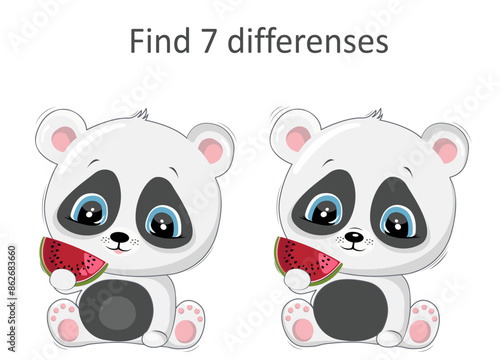 Children's game with a panda. Vector panda boy. Cute cartoon character. Find the differences. Baby game.