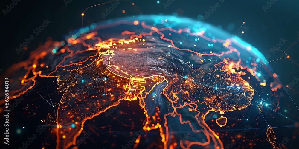 Global Connectivity, 3D Render of a Globe with Glowing Network Links Global Connectivity, 3D Render of a Globe with Glowing Network Links