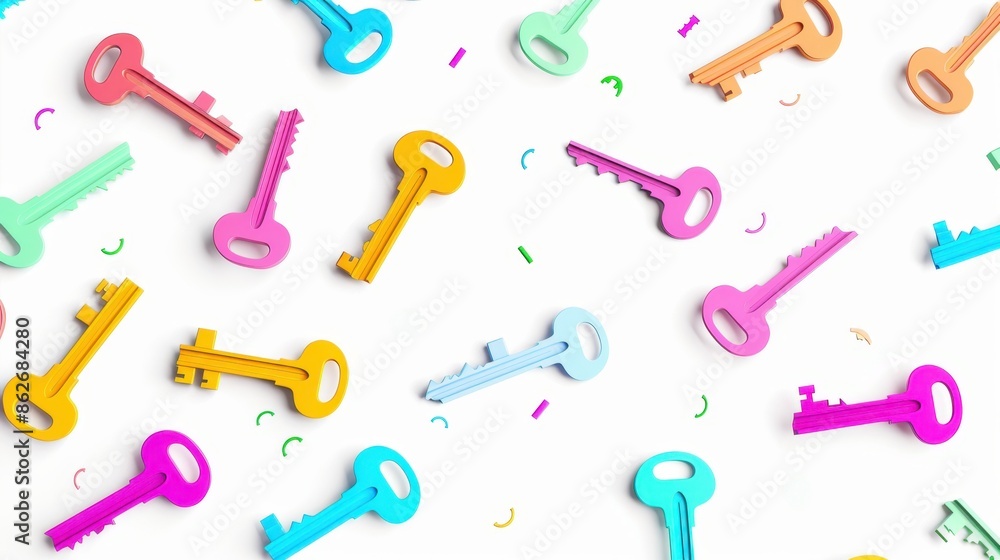 Colorful Keys on White Background Colorful Keys on White Background