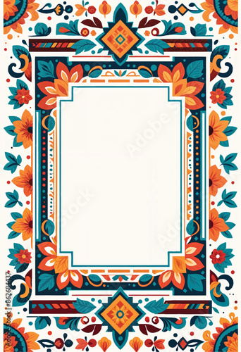 a colorful frame with a picture of flowers and traditional mexican patterns arround it