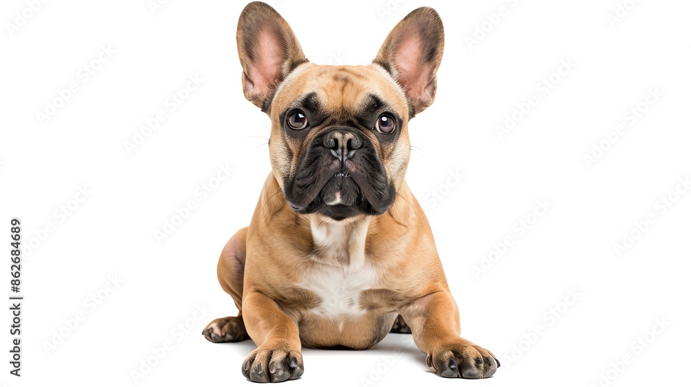 Amiable French bulldog sitting, looking at the camera, symmetrically isolated and provided , perfect for urban pet lifestyles or compact breeds Amiable French bulldog sitting, looking at the camera, symmetrically isolated and provided , perfect for urban pet lifestyles or compact breeds