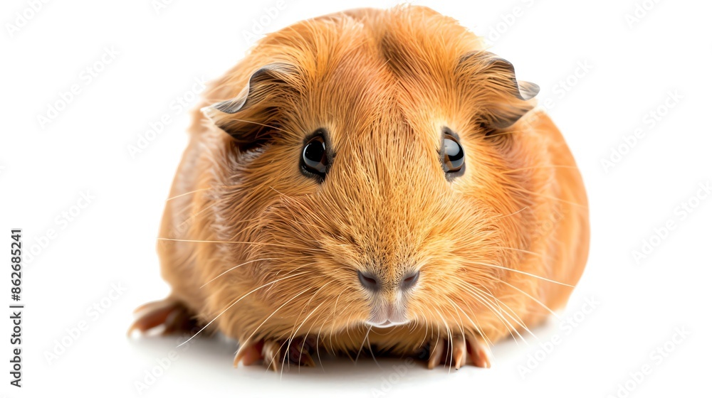 Guinea pig with a glossy coat, looking curious, symmetrically isolated on a white background, provided for pet shop advertising Guinea pig with a glossy coat, looking curious, symmetrically isolated on a white background, provided for pet shop advertising