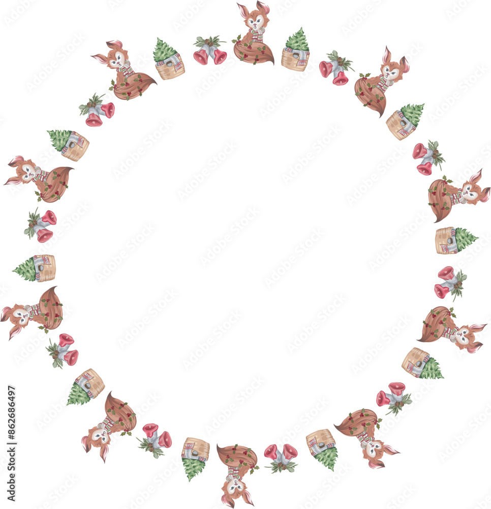 Cartoon fox chritmas wreath illustration on transparent background. Cartoon fox chritmas wreath illustration on transparent background.