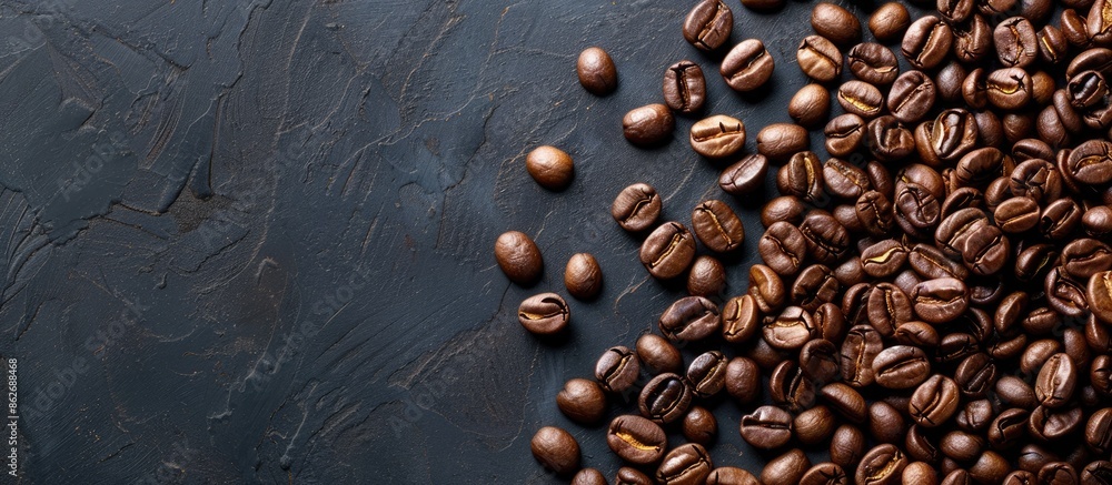 Dark background with coffee beans creates a striking copy space image. Dark background with coffee beans creates a striking copy space image.