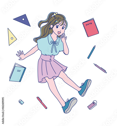 元気にジャンプする小学生女子