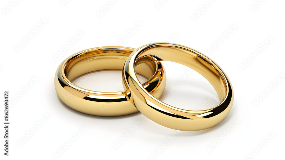 Timeless Elegance, Classic Gold Couple Ring on Pristine White on White Background. Timeless Elegance, Classic Gold Couple Ring on Pristine White on White Background.