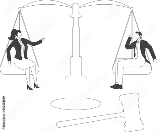 Equality and freedom measurement with person sitting on scales
