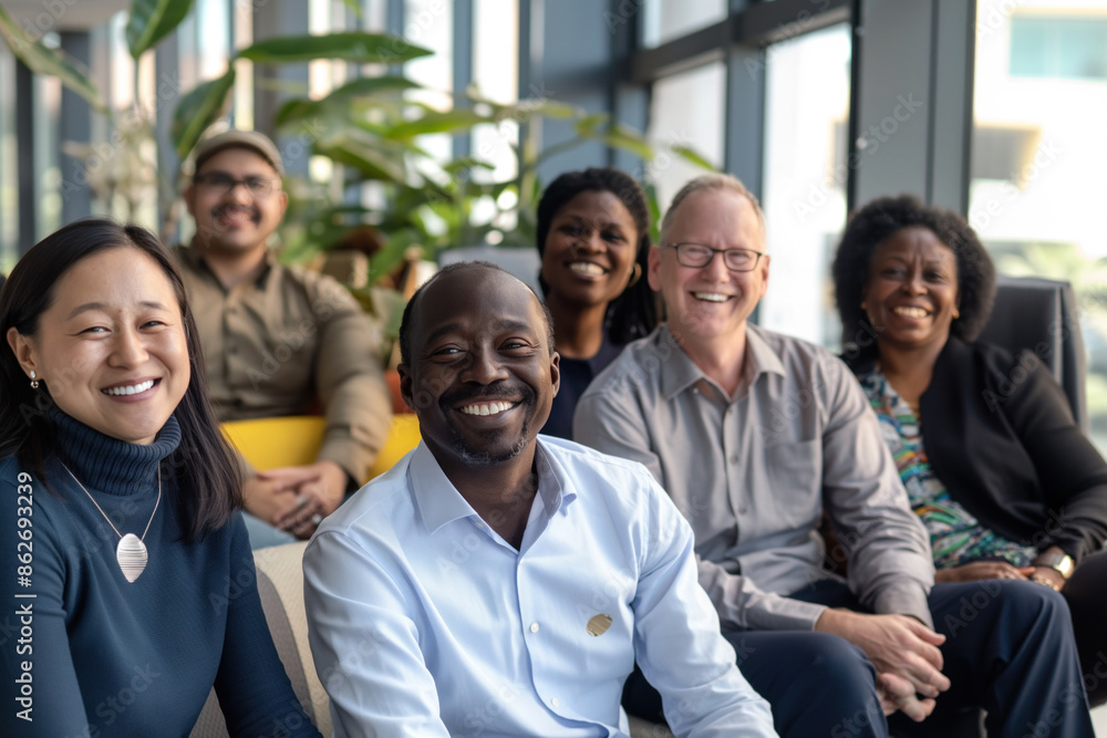 Fototapeta premium Diverse team smiling in office environment