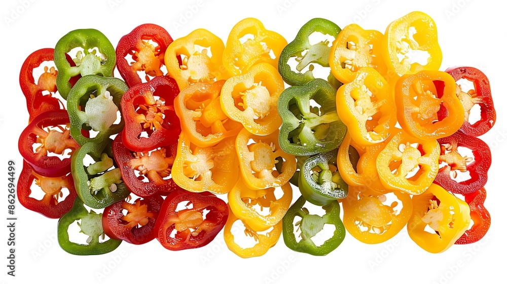 Colorful bell peppers sliced, vibrant array, perfectly isolated and available , suitable for stir fry or salad ingredient promotions Colorful bell peppers sliced, vibrant array, perfectly isolated and available , suitable for stir fry or salad ingredient promotions