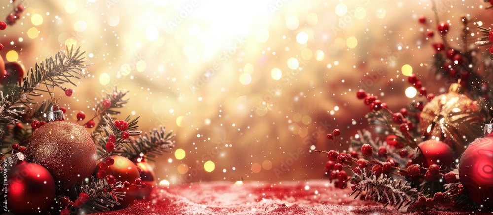 A festive backdrop with a Christmas theme and plenty of space for adding text or images - a classic choice for holiday designs!. Copy space image. Place for adding text and design A festive backdrop with a Christmas theme and plenty of space for adding text or images - a classic choice for holiday designs!. Copy space image. Place for adding text and design