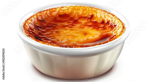 Creme brulee with a caramelized top, rich and creamy, vibrant and detailed, symmetrically isolated , perfect for French cuisine promotions or fine dining desserts photo