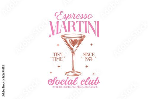 Espresso Martini Social Club Vintage Summer Cocktail SVG T shirt  Design