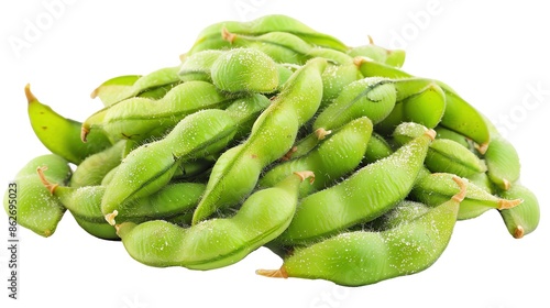 Edamame, steamed and salted soybeans, simple and healthy, symmetrically placed and isolated , perfect for vegetarian snacks or side dish promotions photo