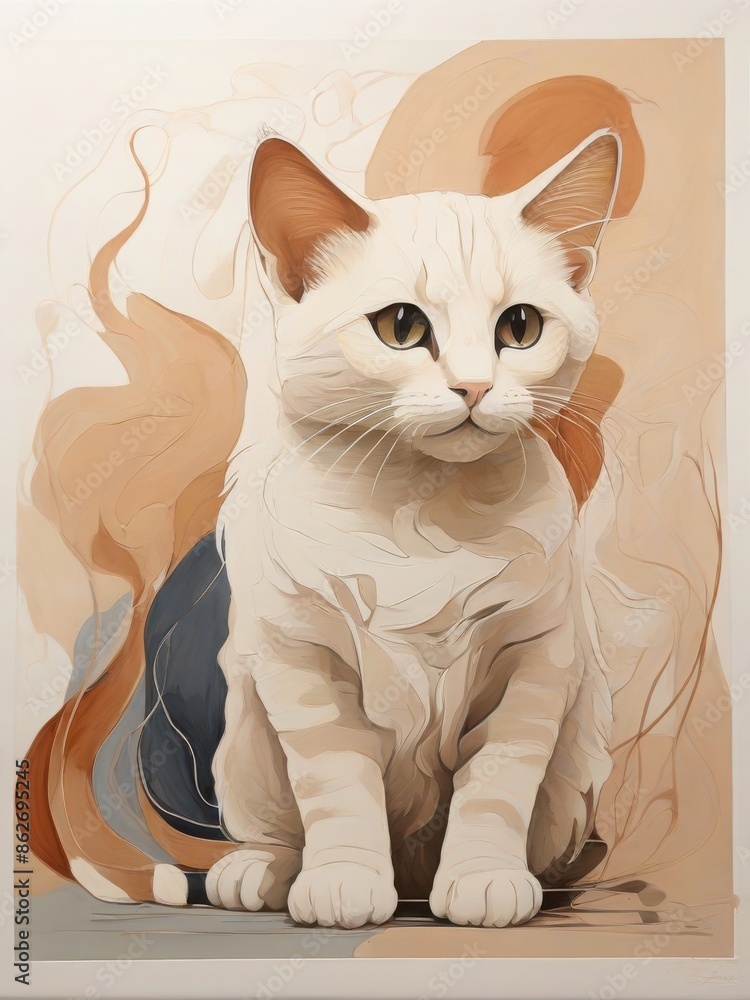 Fototapeta premium Elegant Earth-Tone Portrait of a Cat: A High-Resolution Artwork for Commercial Use, Capturing the Grace and Charm of Feline Beauty, 300 dpi