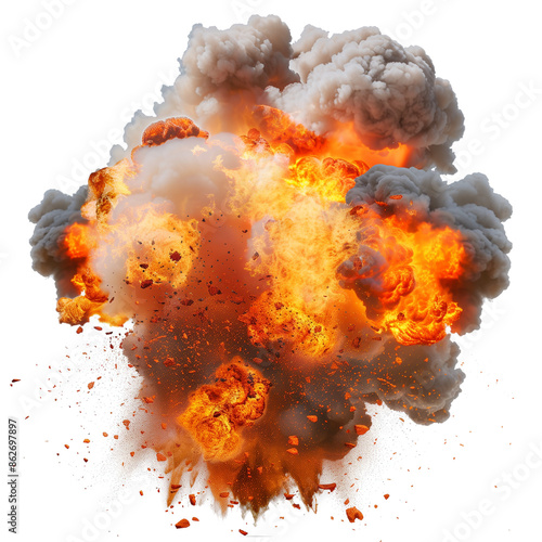 A large fire and smoke explosion on transparent background