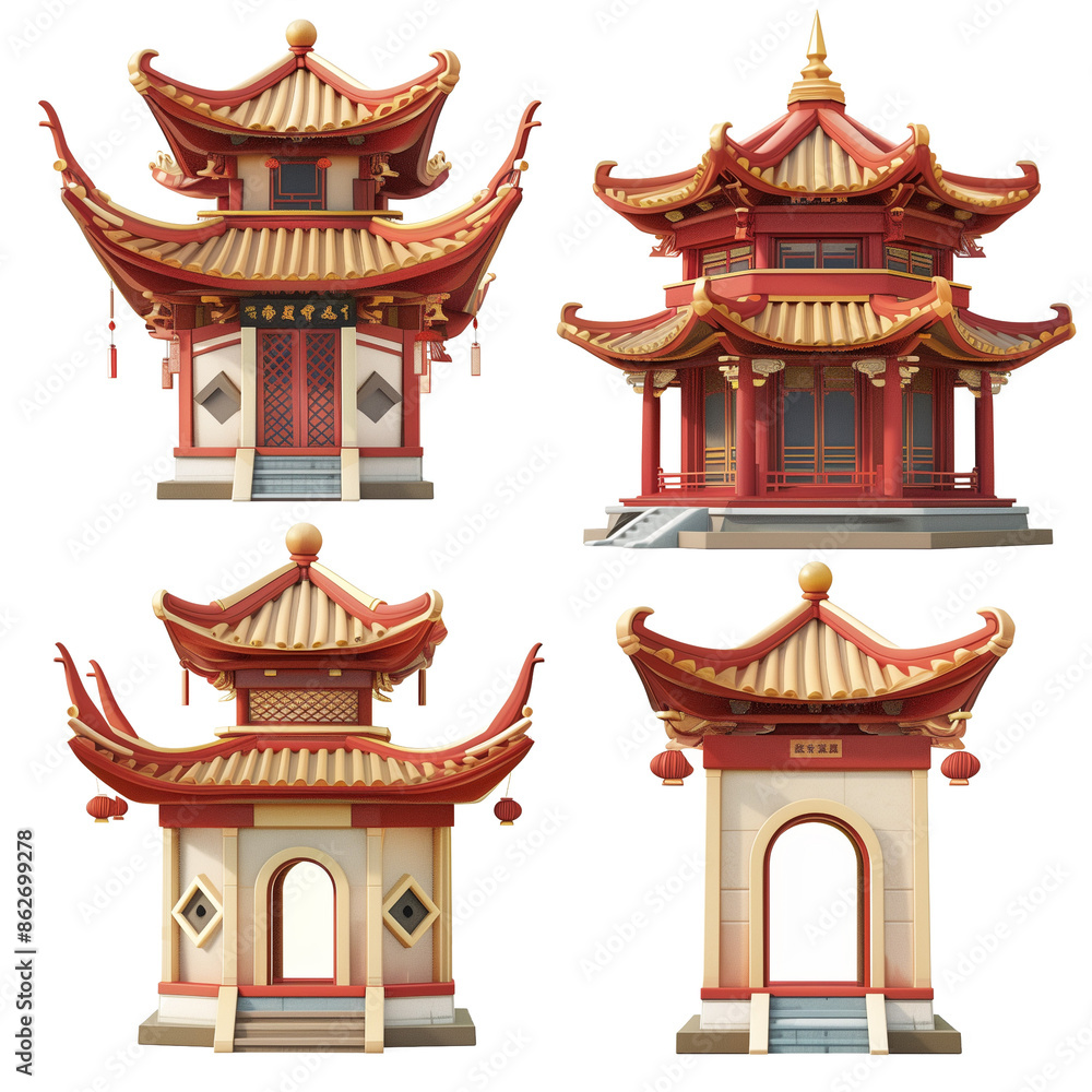 A set of icons depicting ancient Chinese arch A set of icons depicting ancient Chinese arch