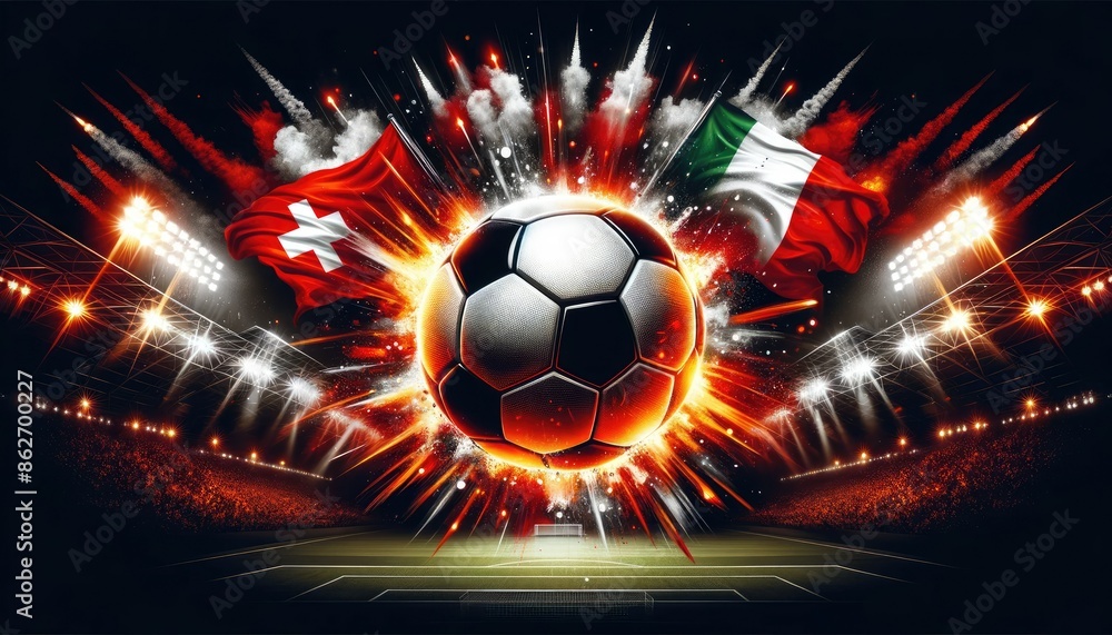 Switzerland vs Italy football match, Swiss flag and Italian flag