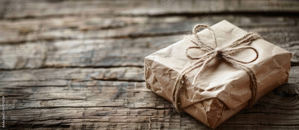 Parcel or gift on a wooden surface with copy space image. Parcel or gift on a wooden surface with copy space image.