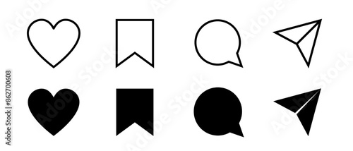 Like, comment, share, and save icon vector of social media. Social media flat icon. Vector illustration.