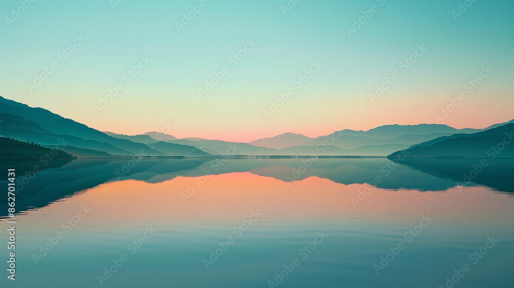 Obraz premium Unique perspectives showcasing the calmness of the lake at dawn, where the stillness of the water reflects the quietude of the morning.