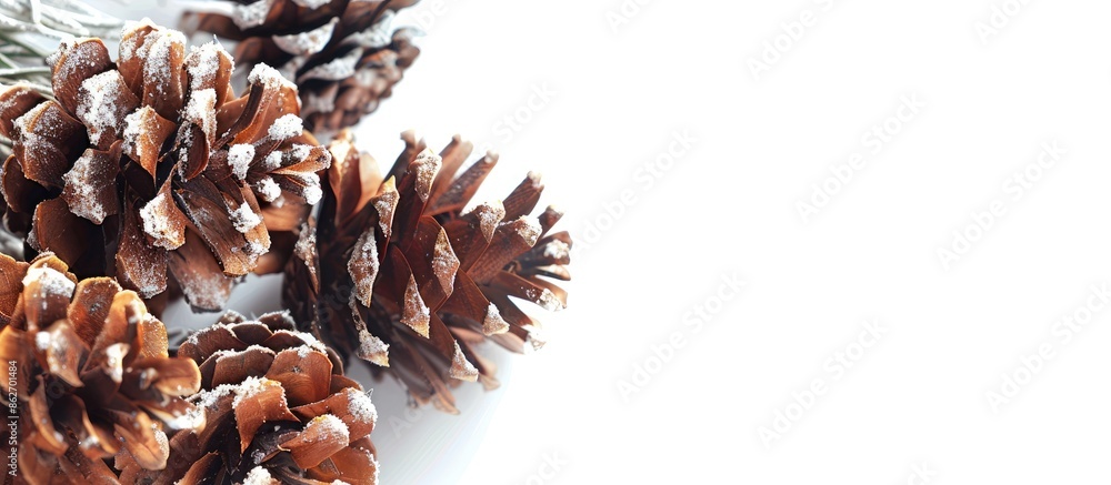Isolated on a white background, a Christmas-themed image featuring pine cones, perfect for adding text or graphics with a copy space image.
