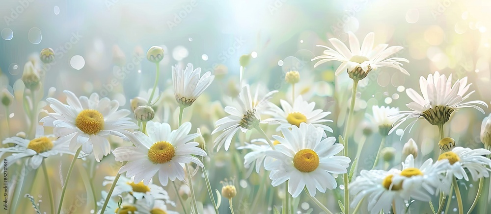 A beautiful arrangement of daisies in a field with a light backdrop, perfect for a copy space image. A beautiful arrangement of daisies in a field with a light backdrop, perfect for a copy space image.