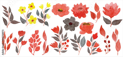 Watercolor floral set. watercolor arrangements with roses. collection garden flowers, leaves, branches. great for cards, invitations, wedding floral design. hand drawing flowers illustration