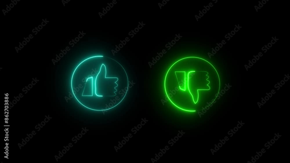 Glowing Thumb down, dislike neon sign. neon Do and don't symbols. Neon Like or dislike icon on black background. Glowing Thumb down, dislike neon sign. neon Do and don't symbols. Neon Like or dislike icon on black background.