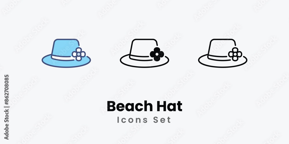 Beach Hat icons vector set stock illustration Beach Hat icons vector set stock illustration