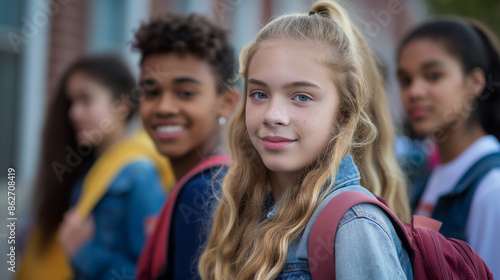 High School Students in the School Yard - Back to School