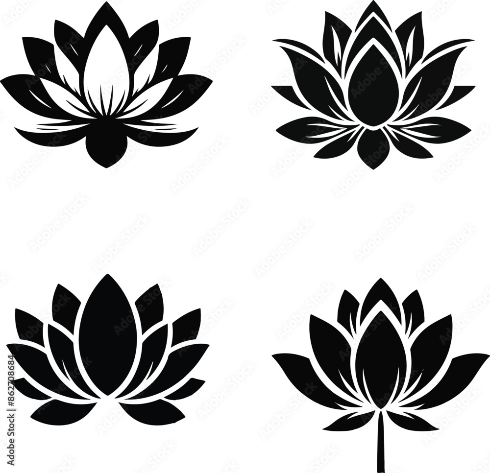 Minimalist Lotus Flower Silhouette: Symbol of Purity in Black and White Minimalist Lotus Flower Silhouette: Symbol of Purity in Black and White