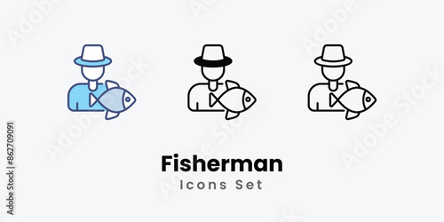 Fisherman icons vector set stock illustration
