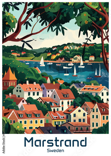 Marstrand Sweden Poster Illustration Travel Print Decor Gift Paper Canvas Wall Retro Art © Ihor