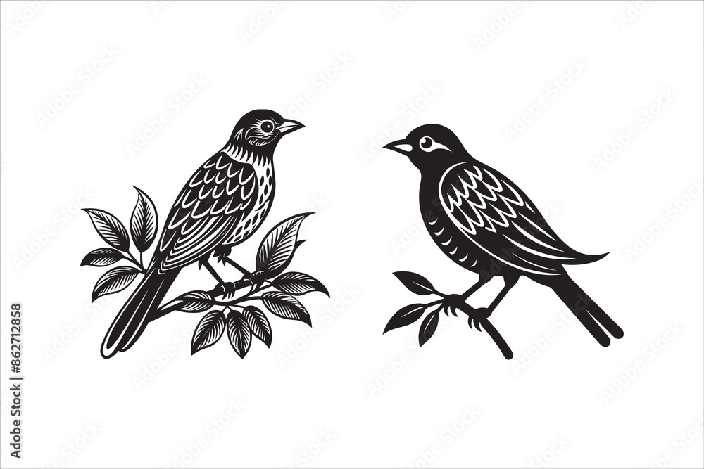 Fototapeta premium bird on a branch silhouette design vector art create with AI Technology 