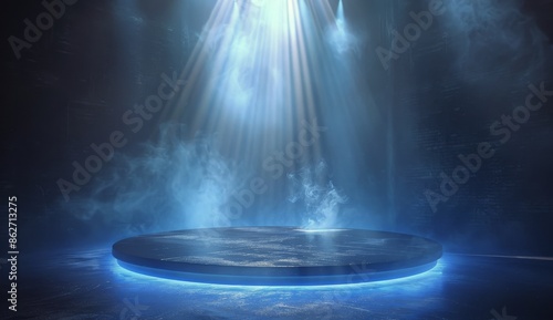 Wallpaper Mural Blue Spotlight on Empty Circular Platform in Dark Room Torontodigital.ca