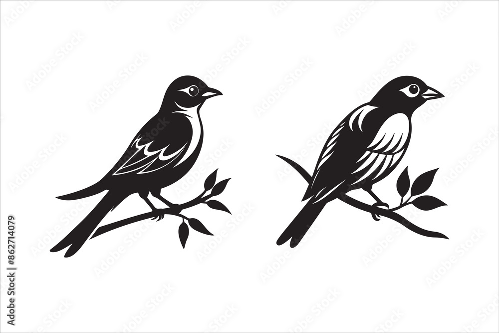 Obraz premium bird on a branch silhouette design vector art create with AI Technology 