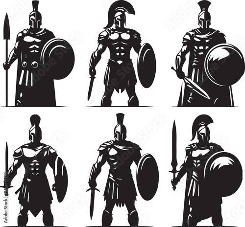 spartan worrior silhouette vector style design set black color . white color background