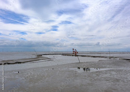 Prickenweg,Fahrwasser bei Ebbe an der Weser bei Wremen photo