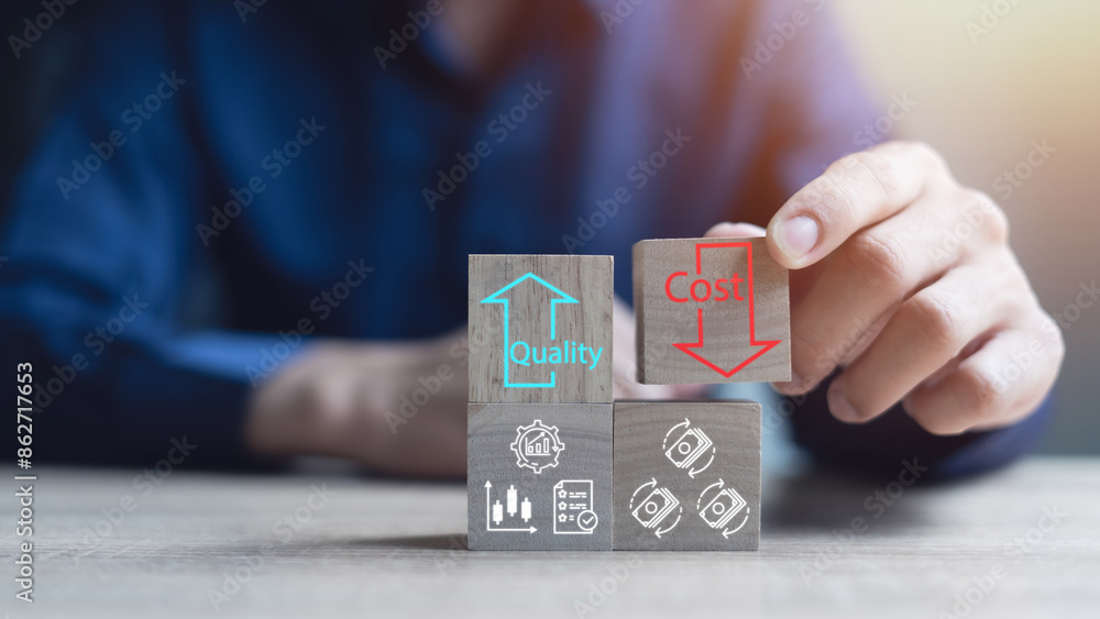 Obraz premium cost reduction concept Increasing quality and cost optimization of products or services to improve and increase company efficiency. efficient business