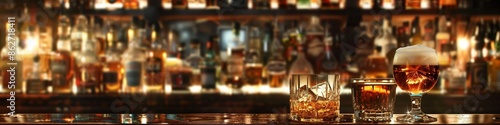 Whiskey Tasting Party, Cheers with Whiskey Glasses in a Themed Bar, Generated by AI.