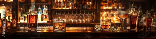 Whiskey Tasting Party, Cheers with Whiskey Glasses in a Themed Bar, Generated by AI.