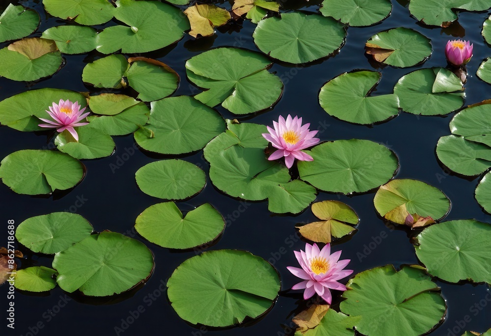 Lily Pad Pond with Pink and White Flowers Lily Pad Pond with Pink and White Flowers