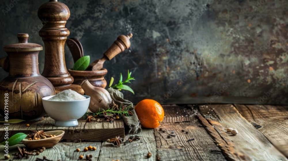 Fototapeta premium Rustic Kitchen Ingredients and Utensils