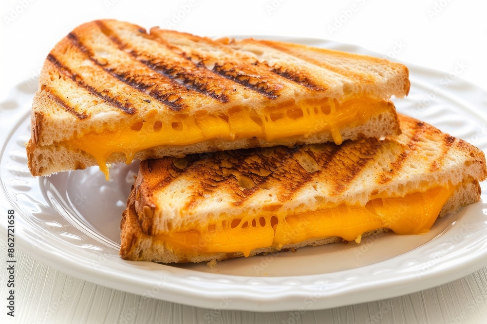 A plate of Grilled Cheese Sandwich Isolated on a white background A plate of Grilled Cheese Sandwich Isolated on a white background