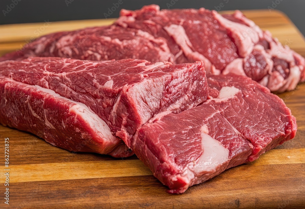 Sliced Red Meat on Wooden Cutting Board Sliced Red Meat on Wooden Cutting Board