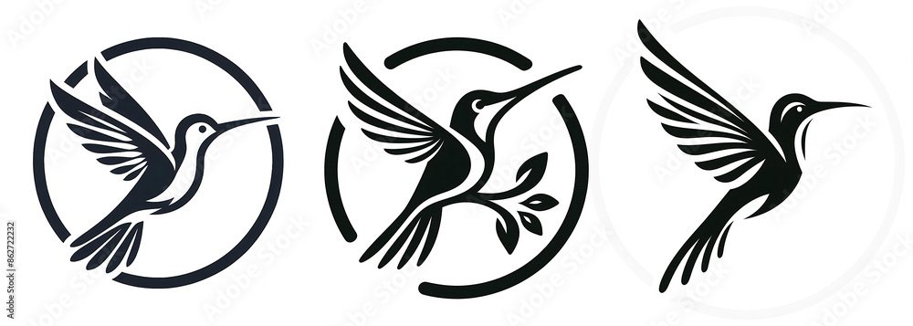 Obraz premium Set of silhouettes of birds on a white background. Ai Generated.