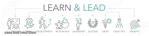 Learn and Lead - thin line two-tone business icon concept