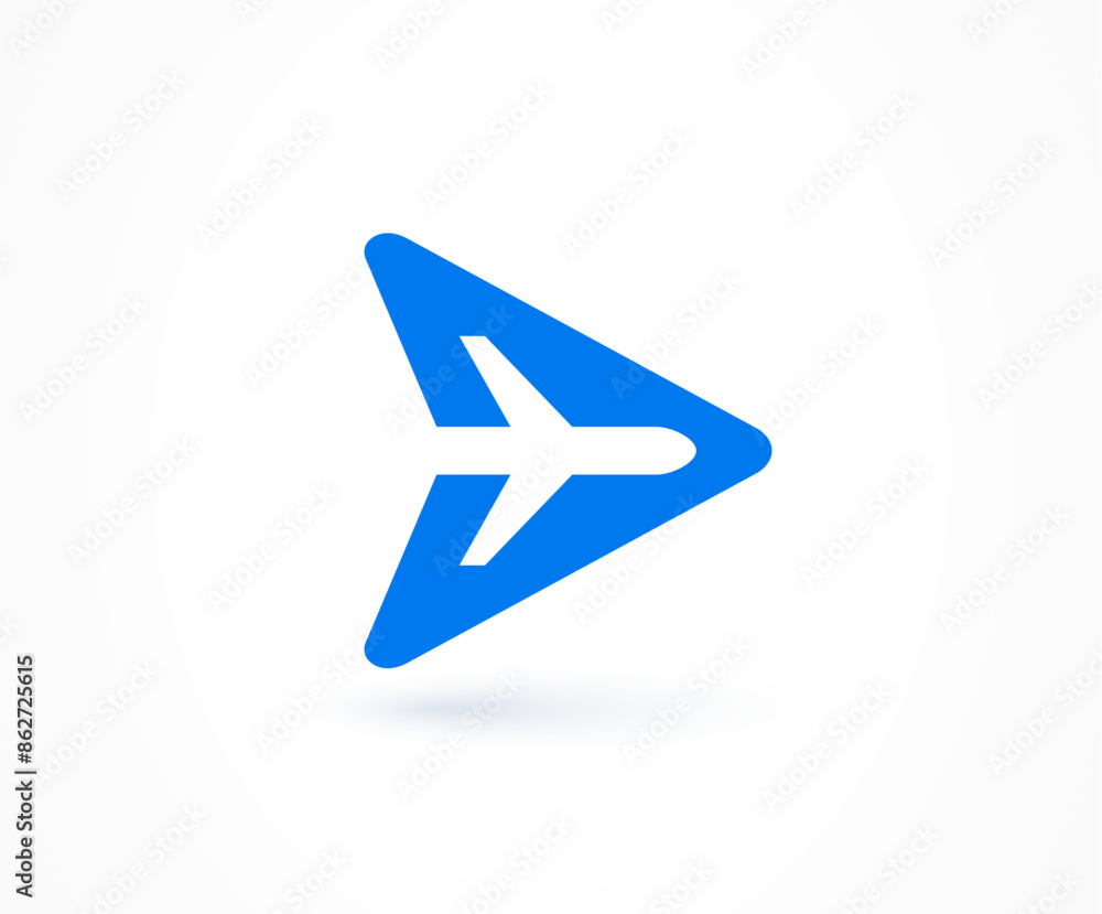 Airplane logo fly plane arrow action silhouette vector white background