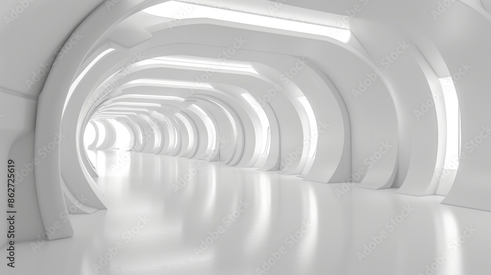 Fototapeta premium Futuristic white corridor with arches and modern design